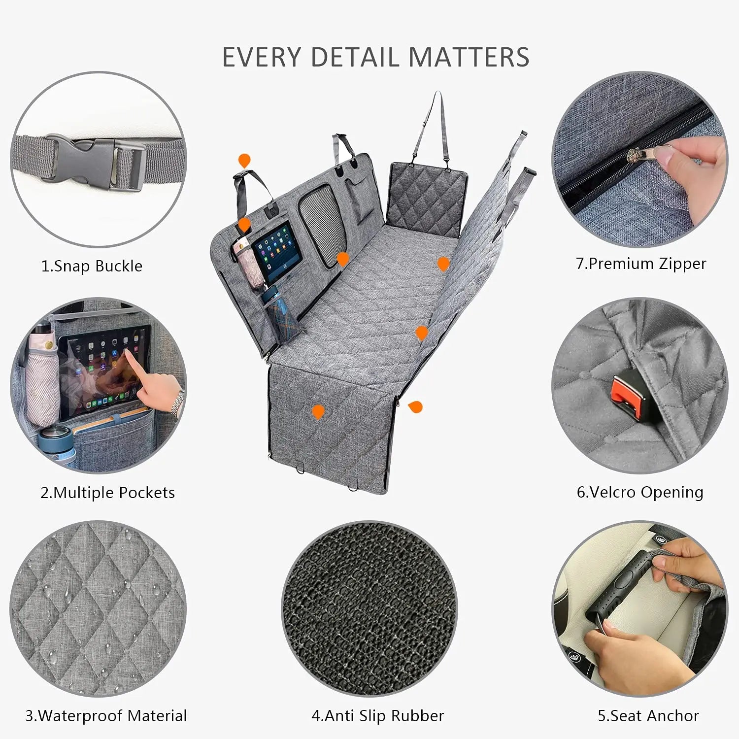 Back Seat Dog Cover - Car Hammock for Dogs with Waterproof Nonslip Luxury Material, Mesh Window & Multiple Pockets - Fit Car/Suv - Zippered Side Flap Greatly Protect