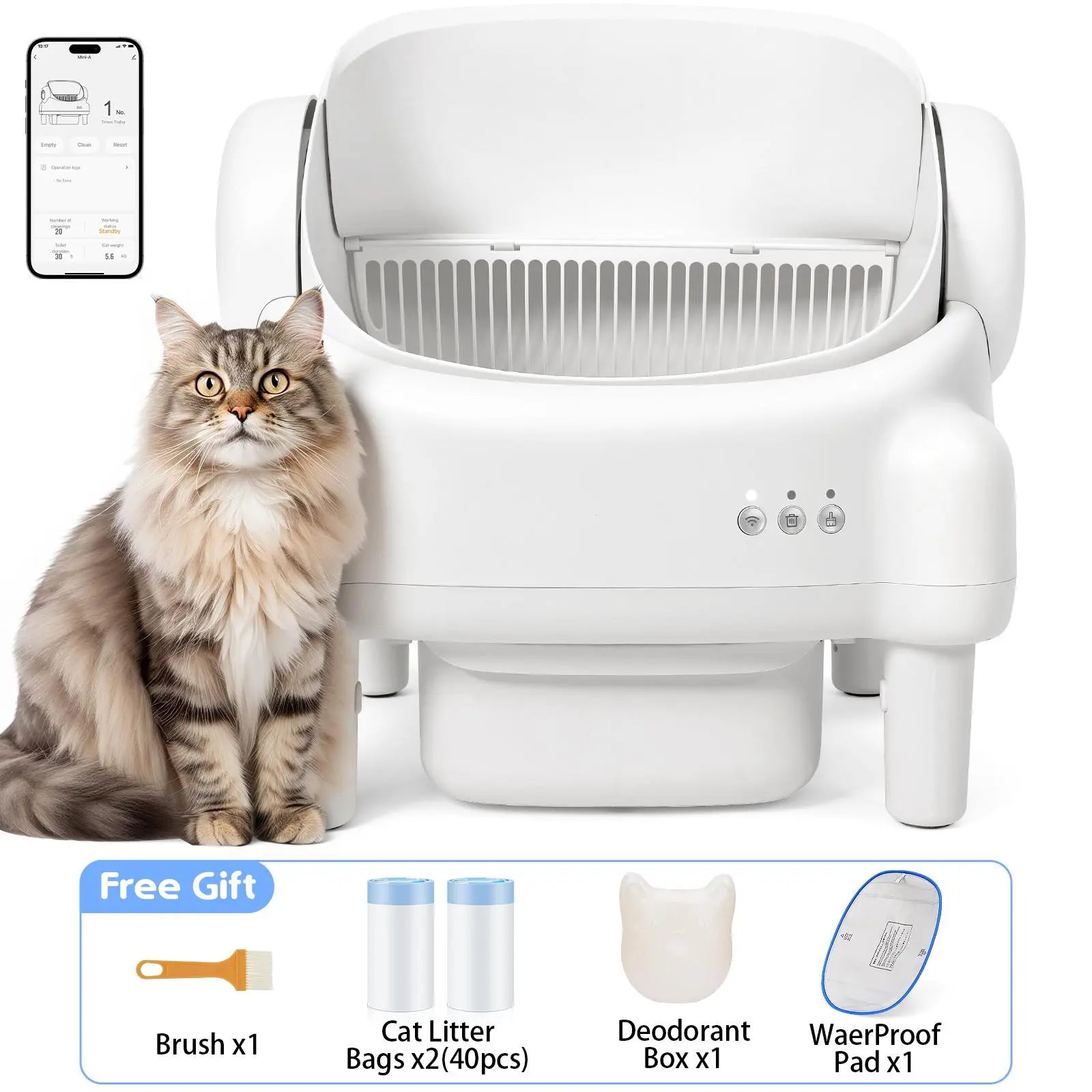 TAYACICY Automatic Self Cleaning Litter Box Open Top with App Control for Multiple Cats 16.5"X16.5" Entrance Dual Safety Tech 10.5L Sealed Waste Bin Leak-Proof Design Cream White - Litterbox(Only Supports 2.4Gwifi) Mothersdaygift#Summervibes#Petlovers