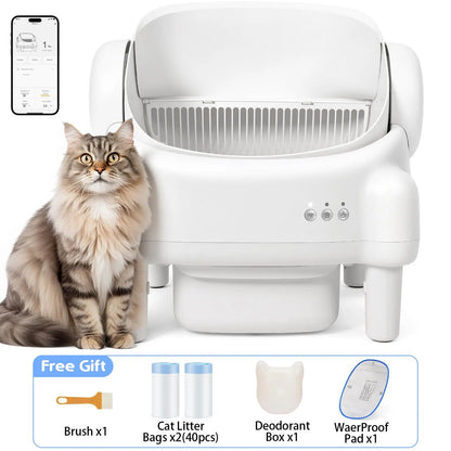 TAYACICY Automatic Self Cleaning Litter Box Open Top with App Control for Multiple Cats 16.5"X16.5" Entrance Dual Safety Tech 10.5L Sealed Waste Bin Leak-Proof Design Cream White - Litterbox(Only Supports 2.4Gwifi) Mothersdaygift#Summervibes#Petlovers