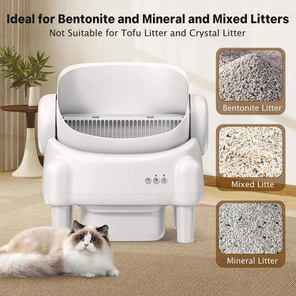 TAYACICY Automatic Self Cleaning Litter Box Open Top with App Control for Multiple Cats 16.5"X16.5" Entrance Dual Safety Tech 10.5L Sealed Waste Bin Leak-Proof Design Cream White - Litterbox(Only Supports 2.4Gwifi) Mothersdaygift#Summervibes#Petlovers