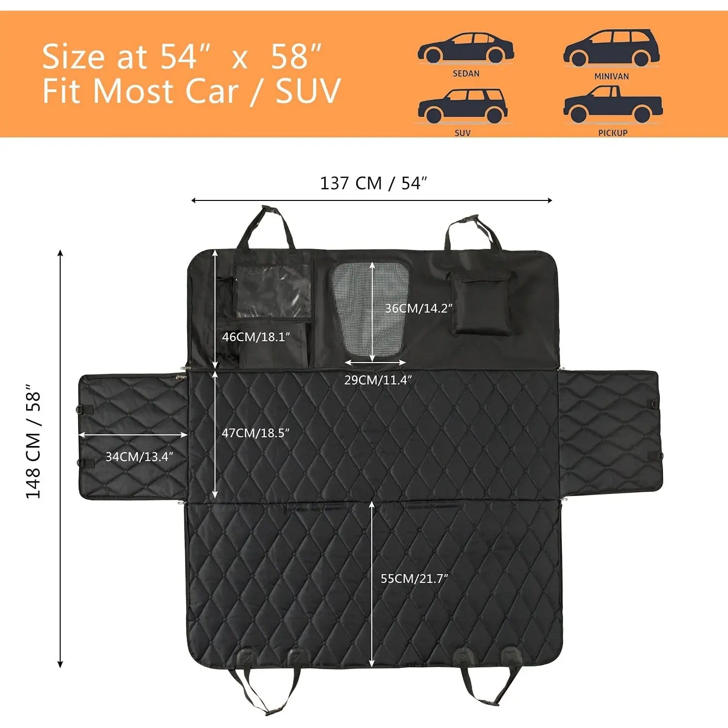 Back Seat Dog Cover - Car Hammock for Dogs with Waterproof Nonslip Luxury Material, Mesh Window & Multiple Pockets - Fit Car/Suv - Zippered Side Flap Greatly Protect