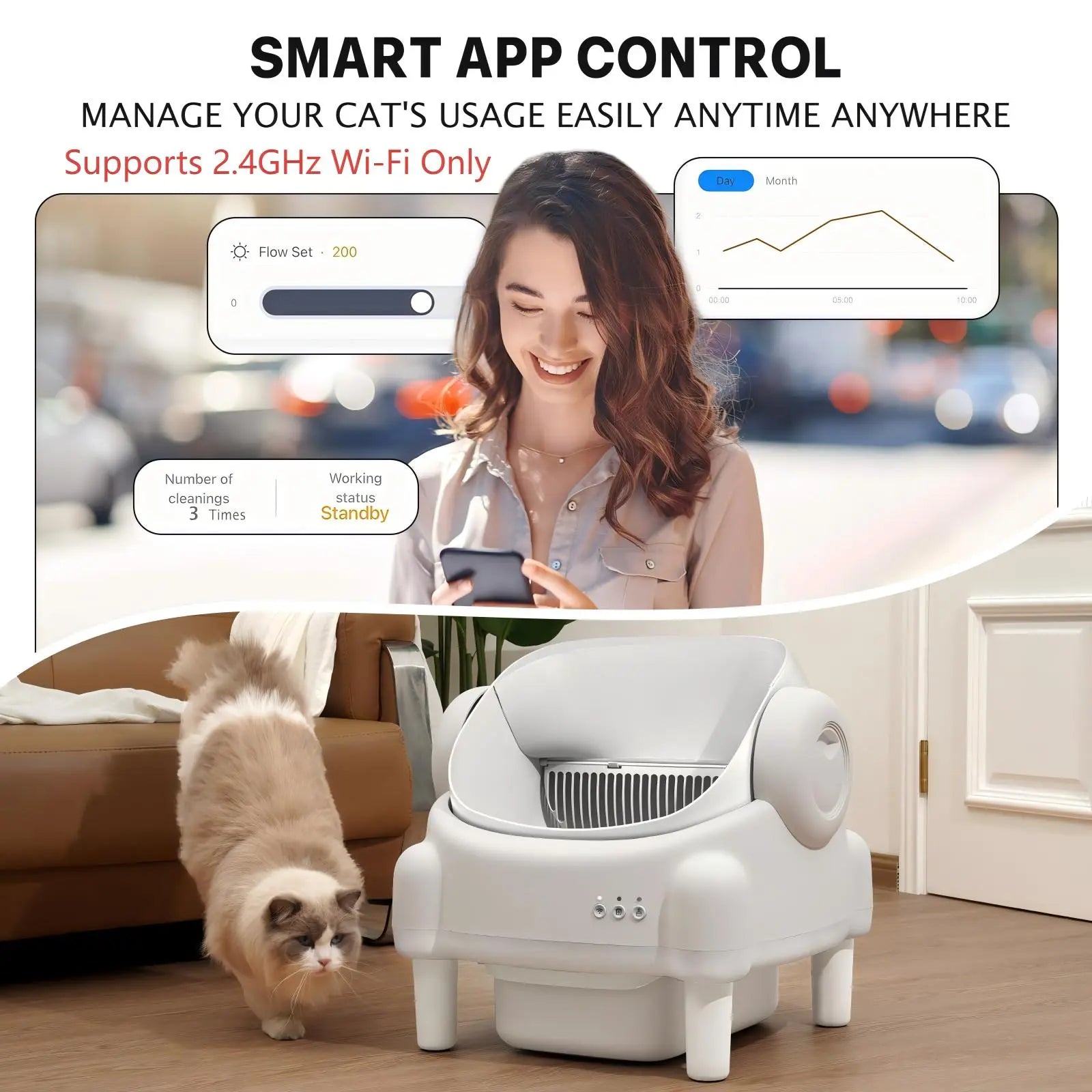 TAYACICY Automatic Self Cleaning Litter Box Open Top with App Control for Multiple Cats 16.5"X16.5" Entrance Dual Safety Tech 10.5L Sealed Waste Bin Leak-Proof Design Cream White - Litterbox(Only Supports 2.4Gwifi) Mothersdaygift#Summervibes#Petlovers