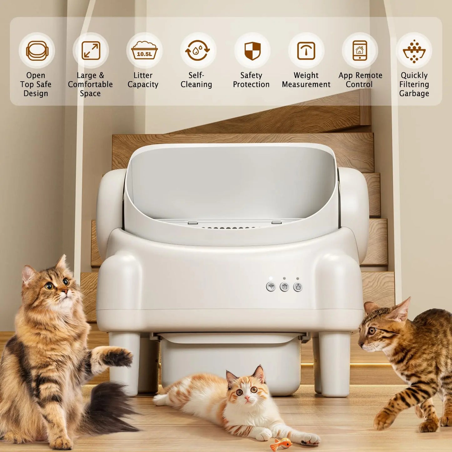 TAYACICY Automatic Self Cleaning Litter Box Open Top with App Control for Multiple Cats 16.5"X16.5" Entrance Dual Safety Tech 10.5L Sealed Waste Bin Leak-Proof Design Cream White - Litterbox(Only Supports 2.4Gwifi) Mothersdaygift#Summervibes#Petlovers