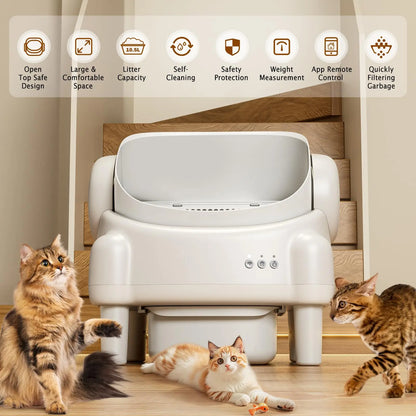 TAYACICY Automatic Self Cleaning Litter Box Open Top with App Control for Multiple Cats 16.5"X16.5" Entrance Dual Safety Tech 10.5L Sealed Waste Bin Leak-Proof Design Cream White - Litterbox(Only Supports 2.4Gwifi) Mothersdaygift#Summervibes#Petlovers