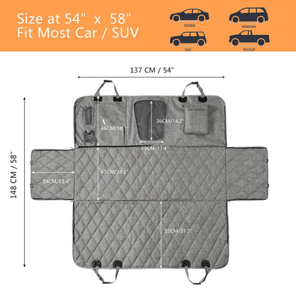 Back Seat Dog Cover - Car Hammock for Dogs with Waterproof Nonslip Luxury Material, Mesh Window & Multiple Pockets - Fit Car/Suv - Zippered Side Flap Greatly Protect