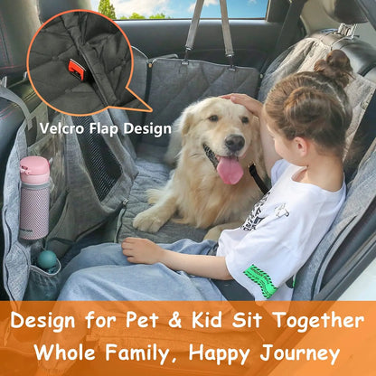 Back Seat Dog Cover - Car Hammock for Dogs with Waterproof Nonslip Luxury Material, Mesh Window & Multiple Pockets - Fit Car/Suv - Zippered Side Flap Greatly Protect