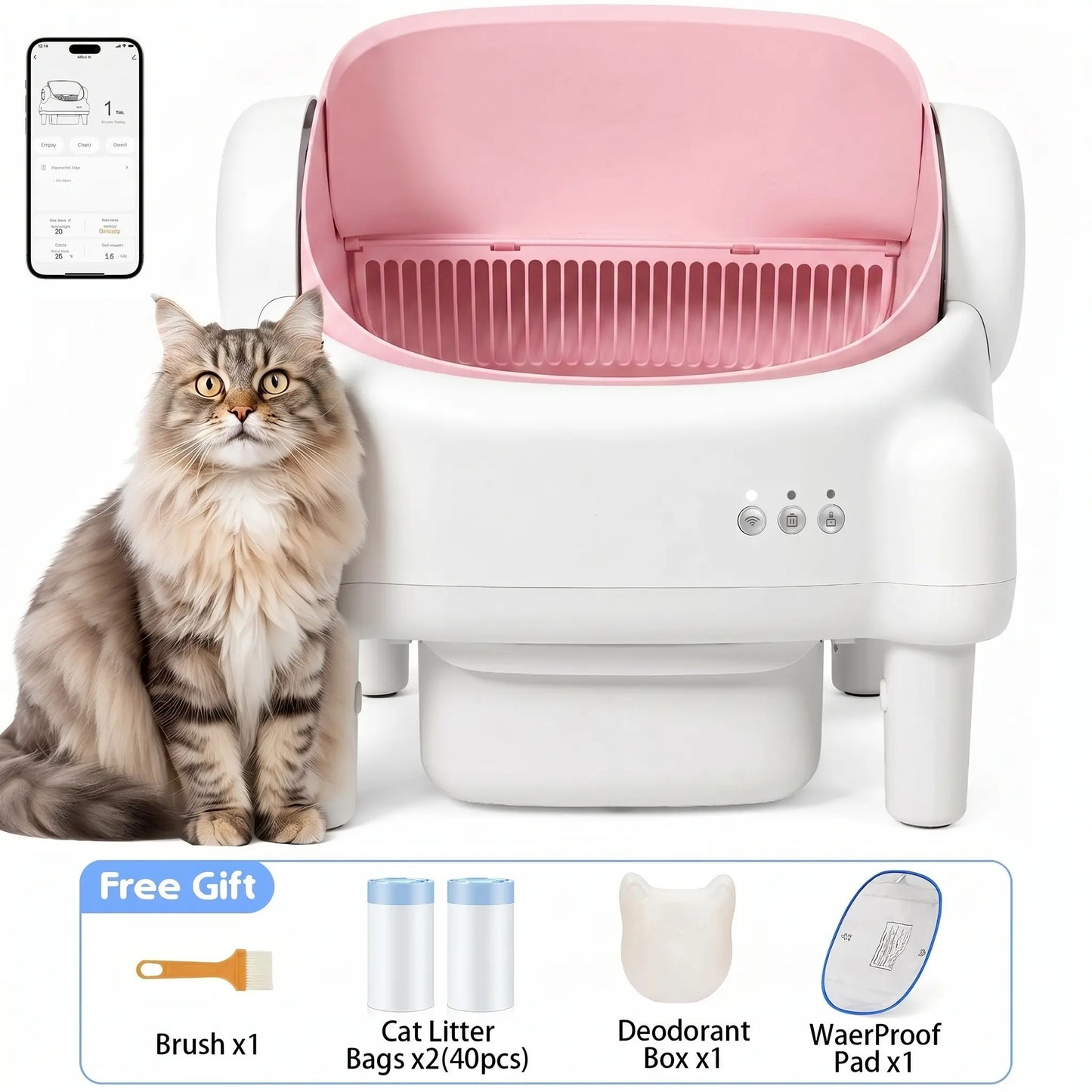 TAYACICY Automatic Self Cleaning Litter Box Open Top with App Control for Multiple Cats 16.5"X16.5" Entrance Dual Safety Tech 10.5L Sealed Waste Bin Leak-Proof Design Cream White - Litterbox(Only Supports 2.4Gwifi) Mothersdaygift#Summervibes#Petlovers