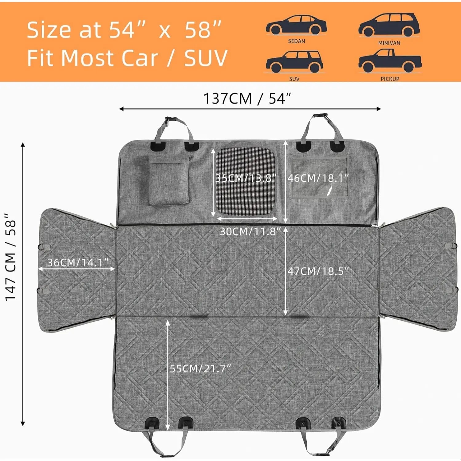 Back Seat Dog Cover - Car Hammock for Dogs with Waterproof Nonslip Luxury Material, Mesh Window & Multiple Pockets - Fit Car/Suv - Zippered Side Flap Greatly Protect