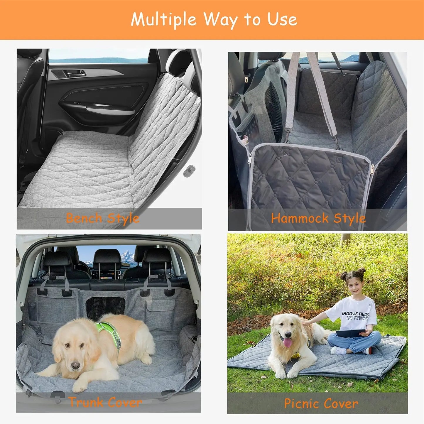 Back Seat Dog Cover - Car Hammock for Dogs with Waterproof Nonslip Luxury Material, Mesh Window & Multiple Pockets - Fit Car/Suv - Zippered Side Flap Greatly Protect