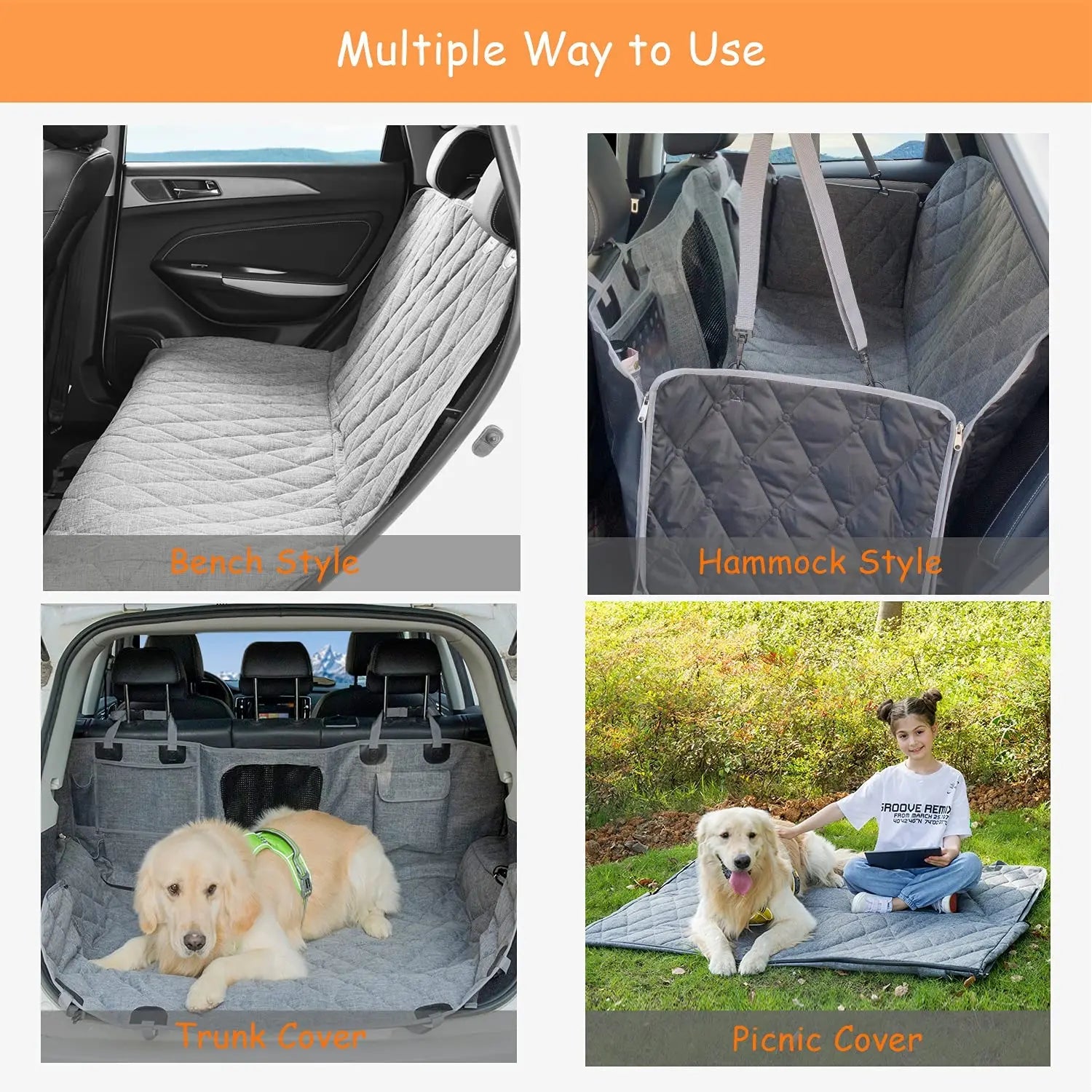 Back Seat Dog Cover - Car Hammock for Dogs with Waterproof Nonslip Luxury Material, Mesh Window & Multiple Pockets - Fit Car/Suv - Zippered Side Flap Greatly Protect